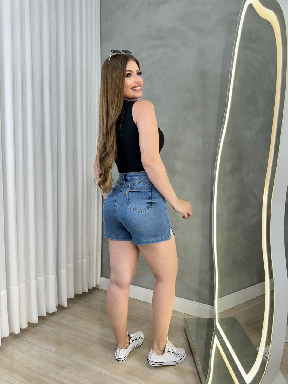 Short jeans feminino levanta bumbum cintura alta - Imagem 2