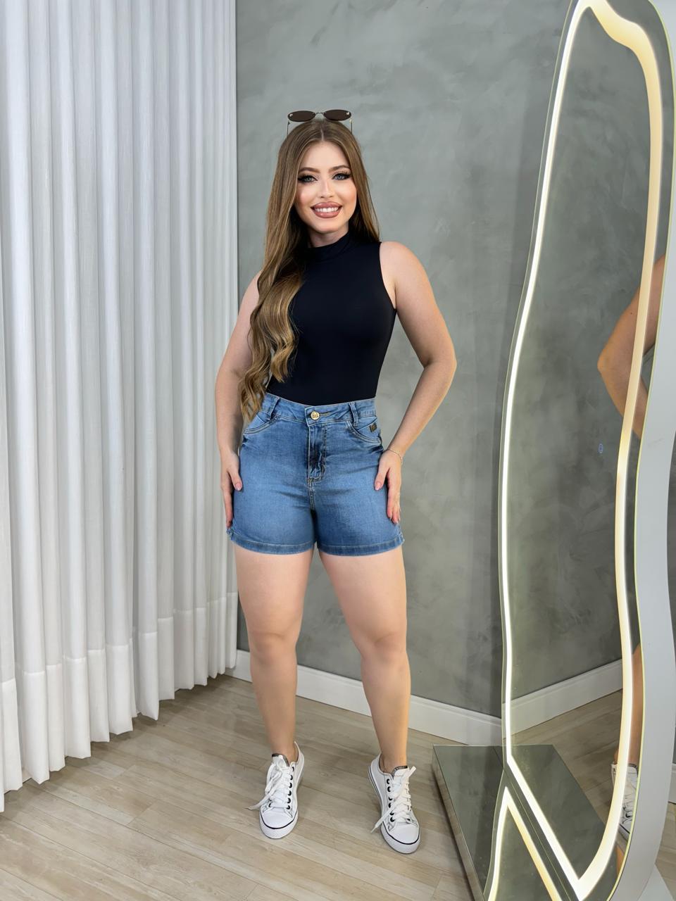 Short jeans feminino levanta bumbum cintura alta - Imagem 3