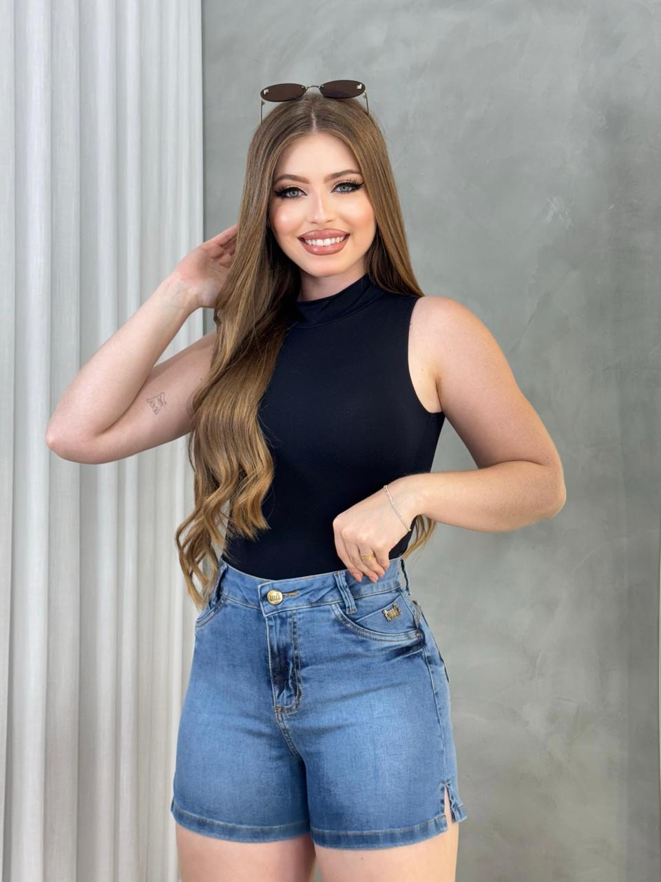 Short jeans feminino levanta bumbum cintura alta