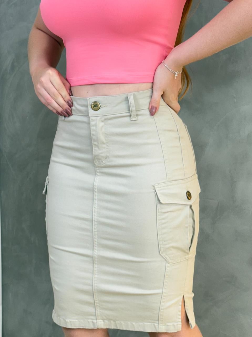 Saia Jeans Bolsos Cargo Cintura Alta Feminina - Imagem 2