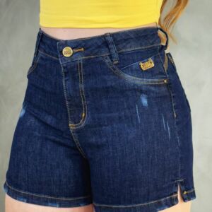 Short Jeans Feminino Levanta Bumbum Cintura Alta Bolso Falso Escura