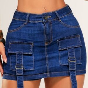 Short Jeans Cintura Alta Bolso Frontal Cintura Alta Escura